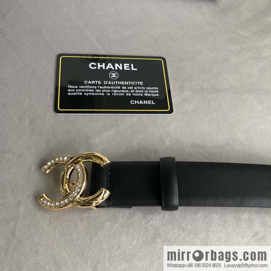 CHANEL double C diamond buckle with first-layer cowhide belt 3.0cm