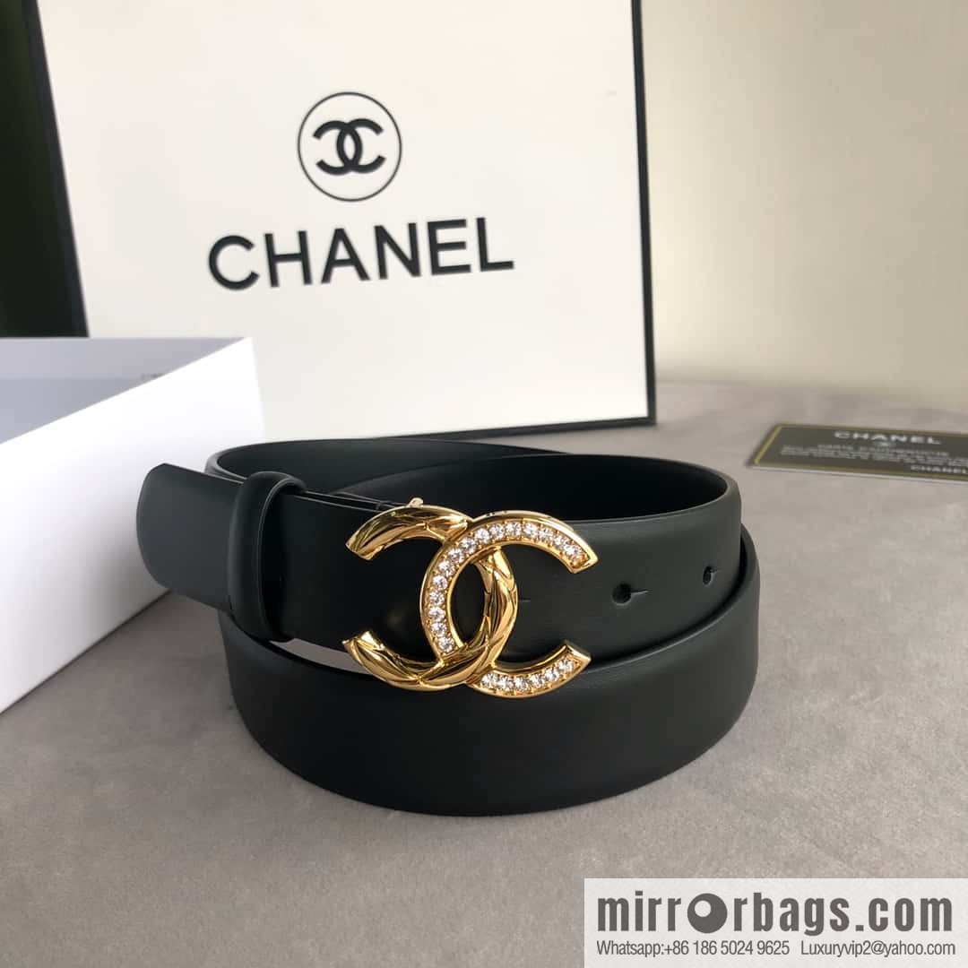 CHANEL double C diamond buckle with first-layer cowhide belt 3.0cm