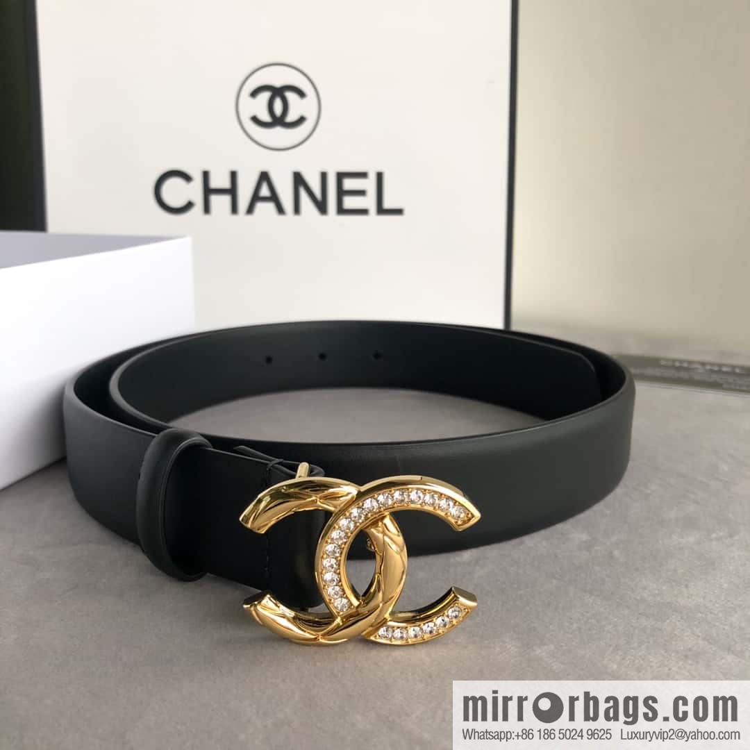 CHANEL double C diamond buckle with first-layer cowhide belt 3.0cm