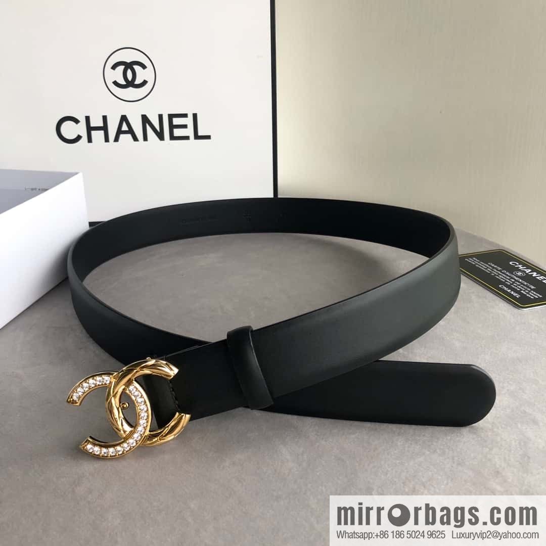 CHANEL double C diamond buckle with first-layer cowhide belt 3.0cm