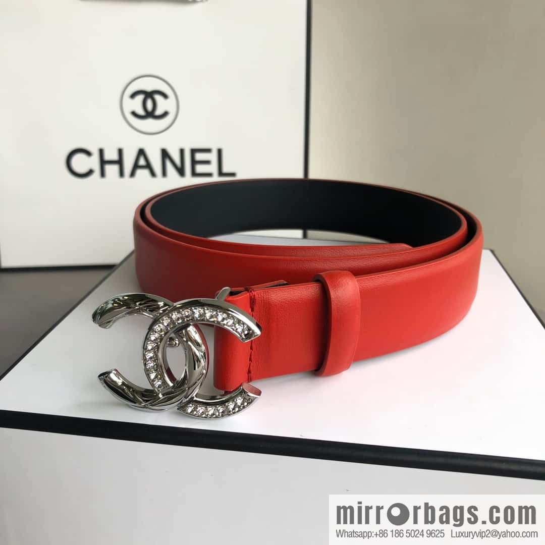 CHANEL double C diamond buckle with first-layer cowhide belt 3.0cm