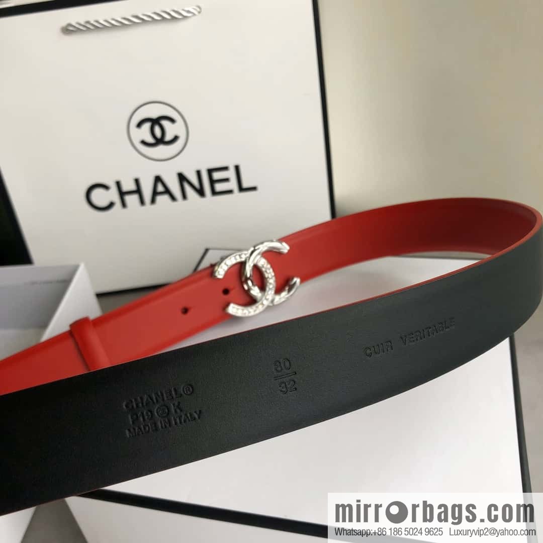 CHANEL double C diamond buckle with first-layer cowhide belt 3.0cm