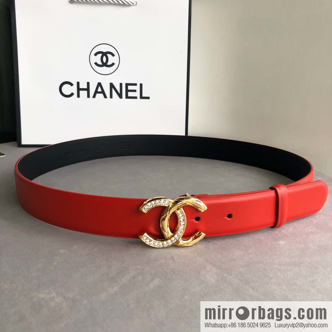 CHANEL double C diamond buckle with first-layer cowhide belt 3.0cm