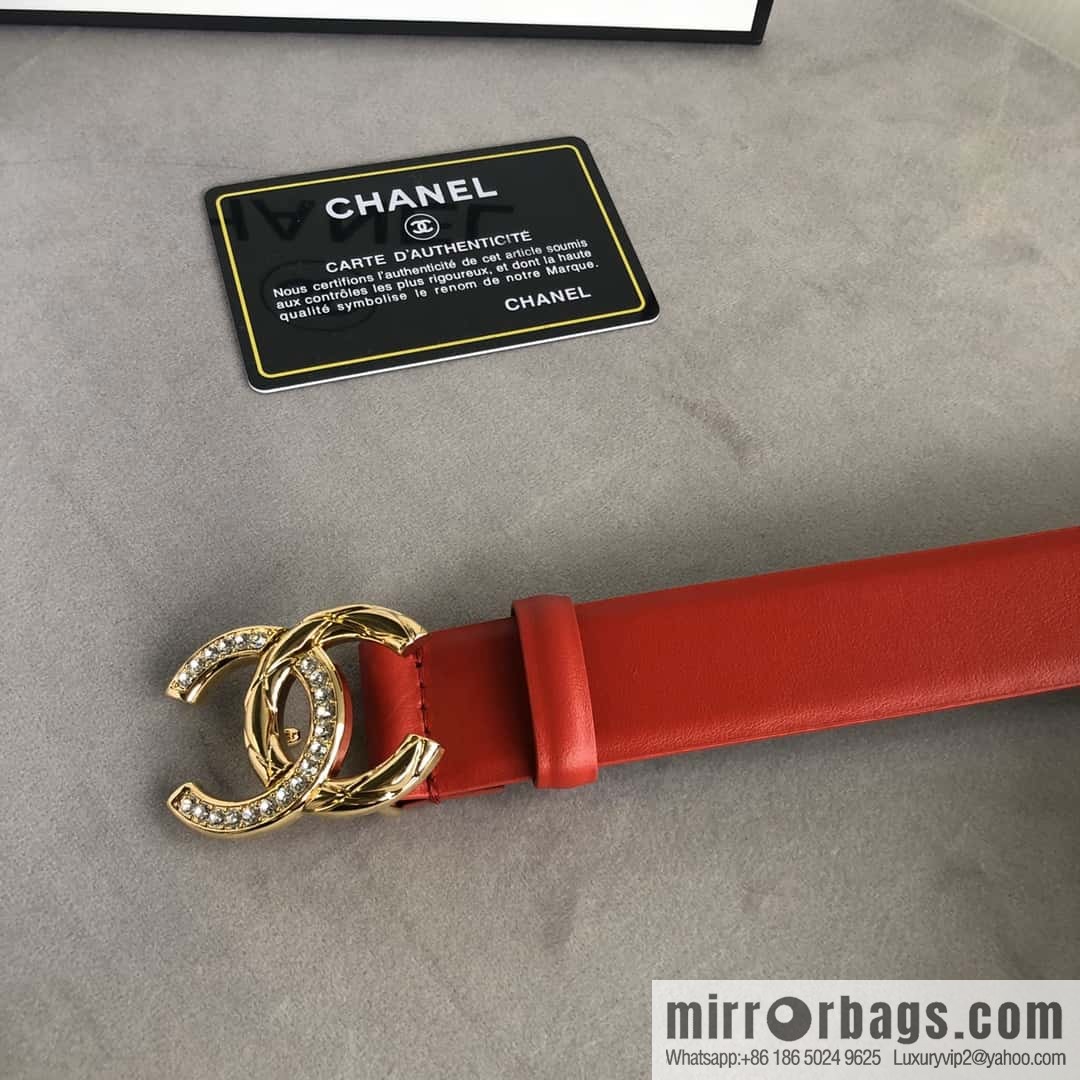 CHANEL double C diamond buckle with first-layer cowhide belt 3.0cm