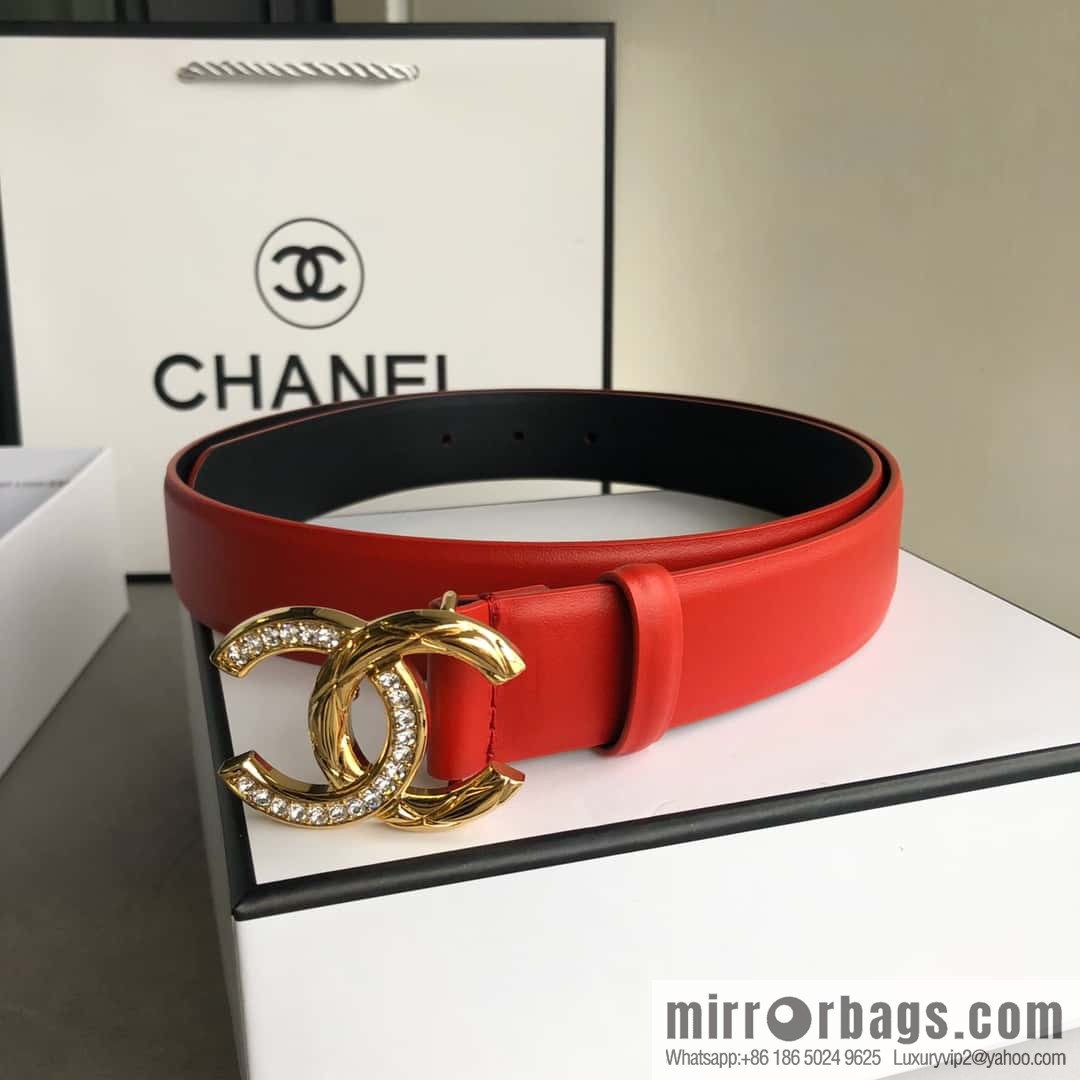 CHANEL double C diamond buckle with first-layer cowhide belt 3.0cm