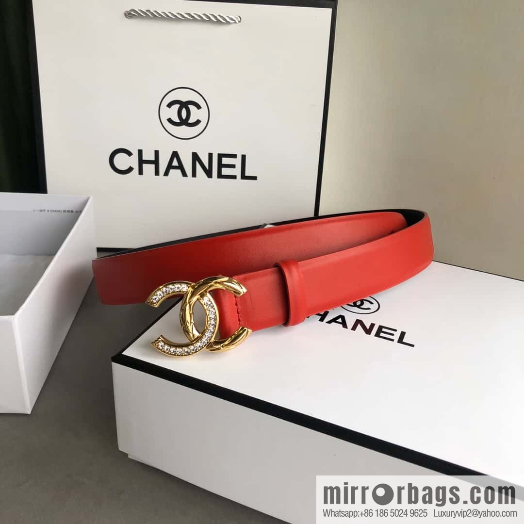 CHANEL double C diamond buckle with first-layer cowhide belt 3.0cm