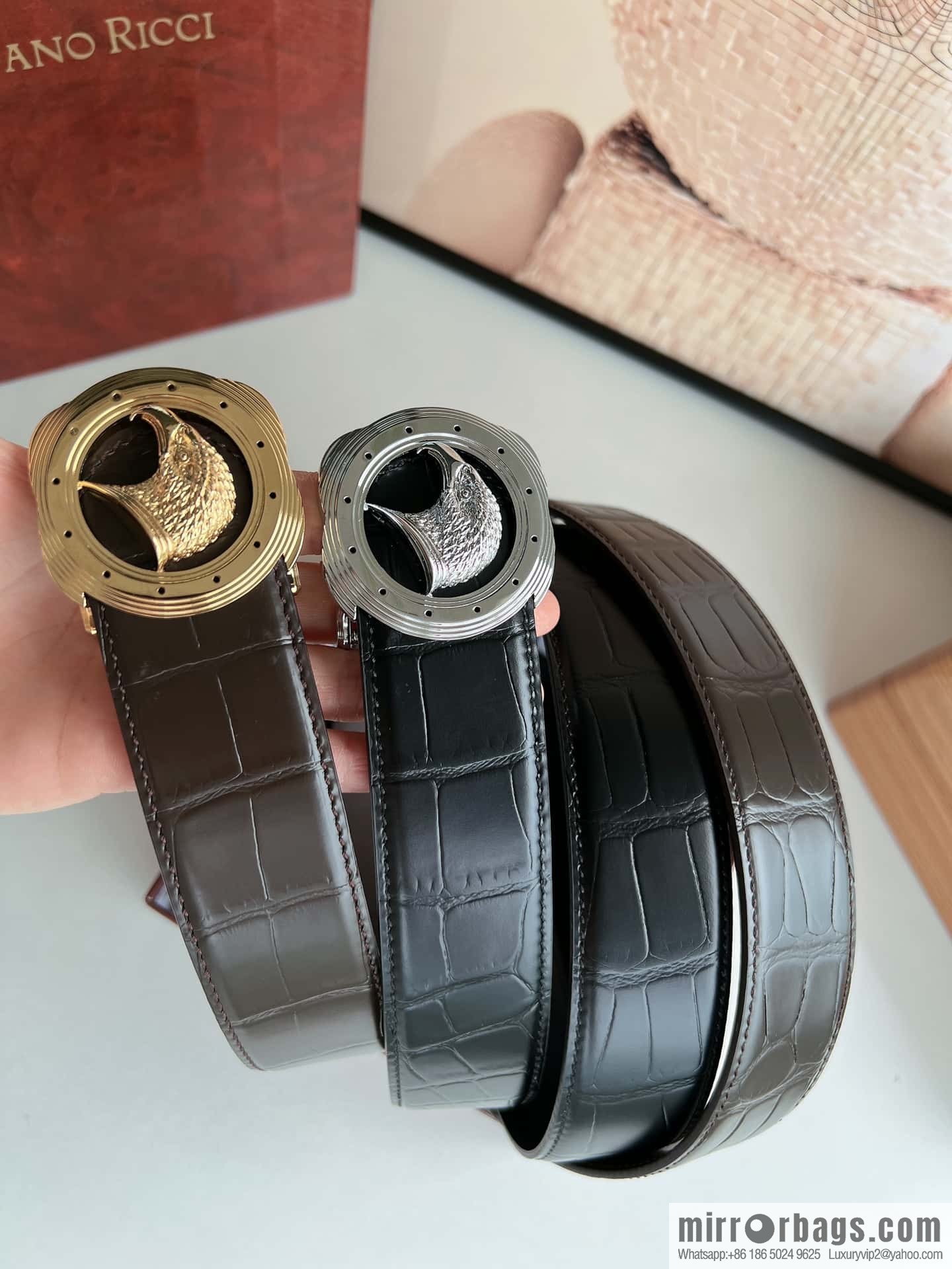 Stefano Ricci Stephen, Stainless Steel Eagle Metal Buckle 3.8cm Alligator Belt