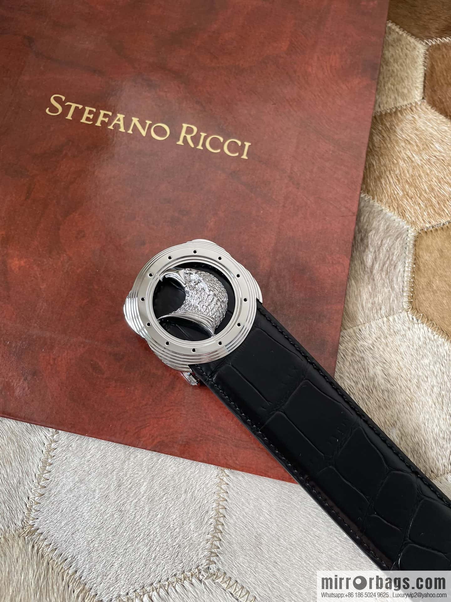 Stefano Ricci Stephen, Stainless Steel Eagle Metal Buckle 3.8cm Alligator Belt