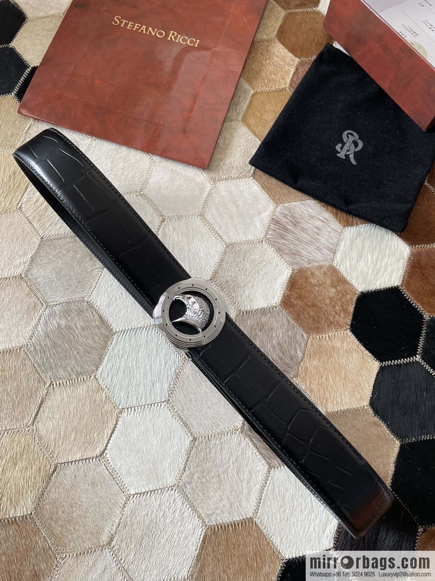 Stefano Ricci Stephen, Stainless Steel Eagle Metal Buckle 3.8cm Alligator Belt