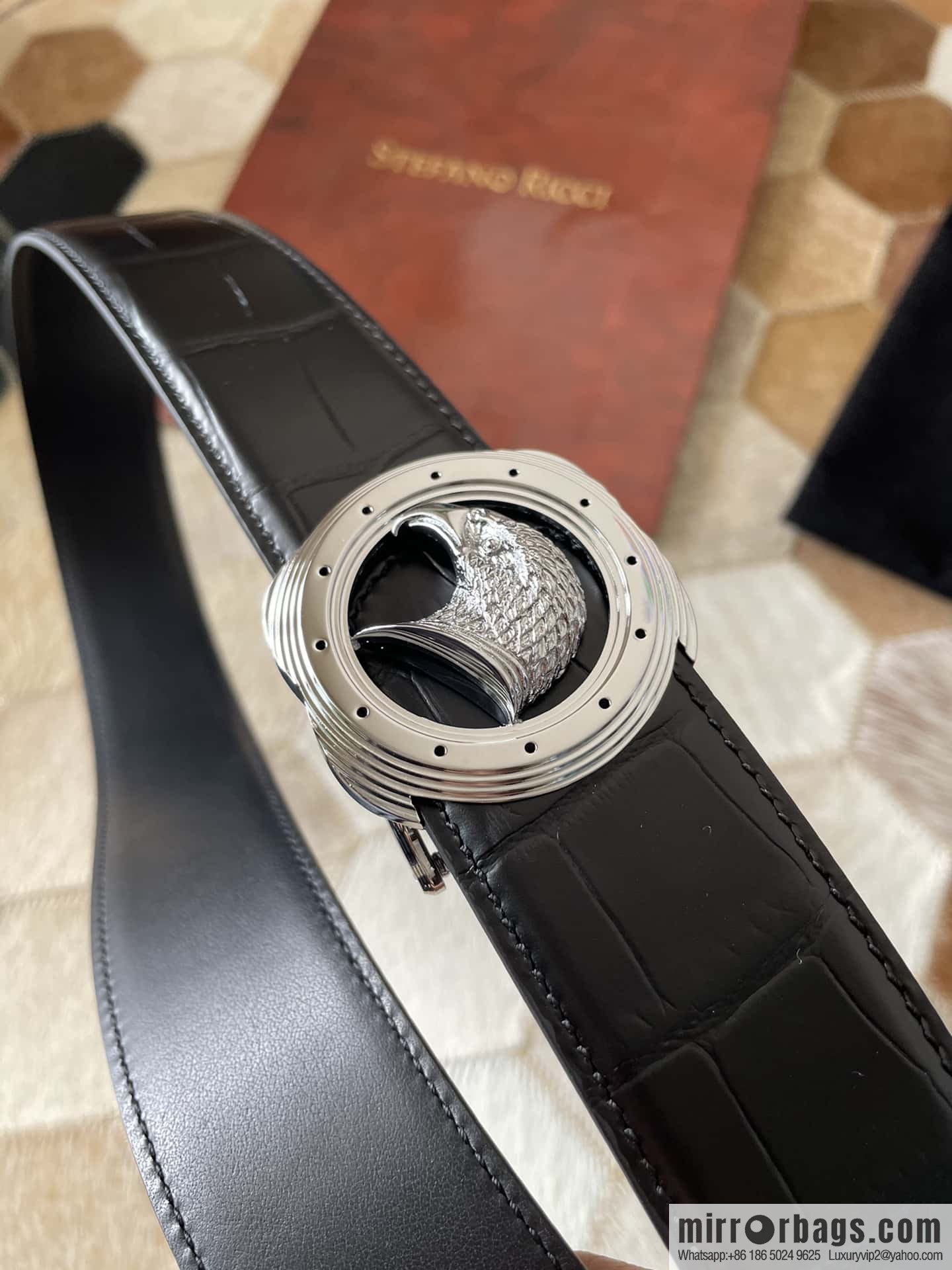 Stefano Ricci Stephen, Stainless Steel Eagle Metal Buckle 3.8cm Alligator Belt
