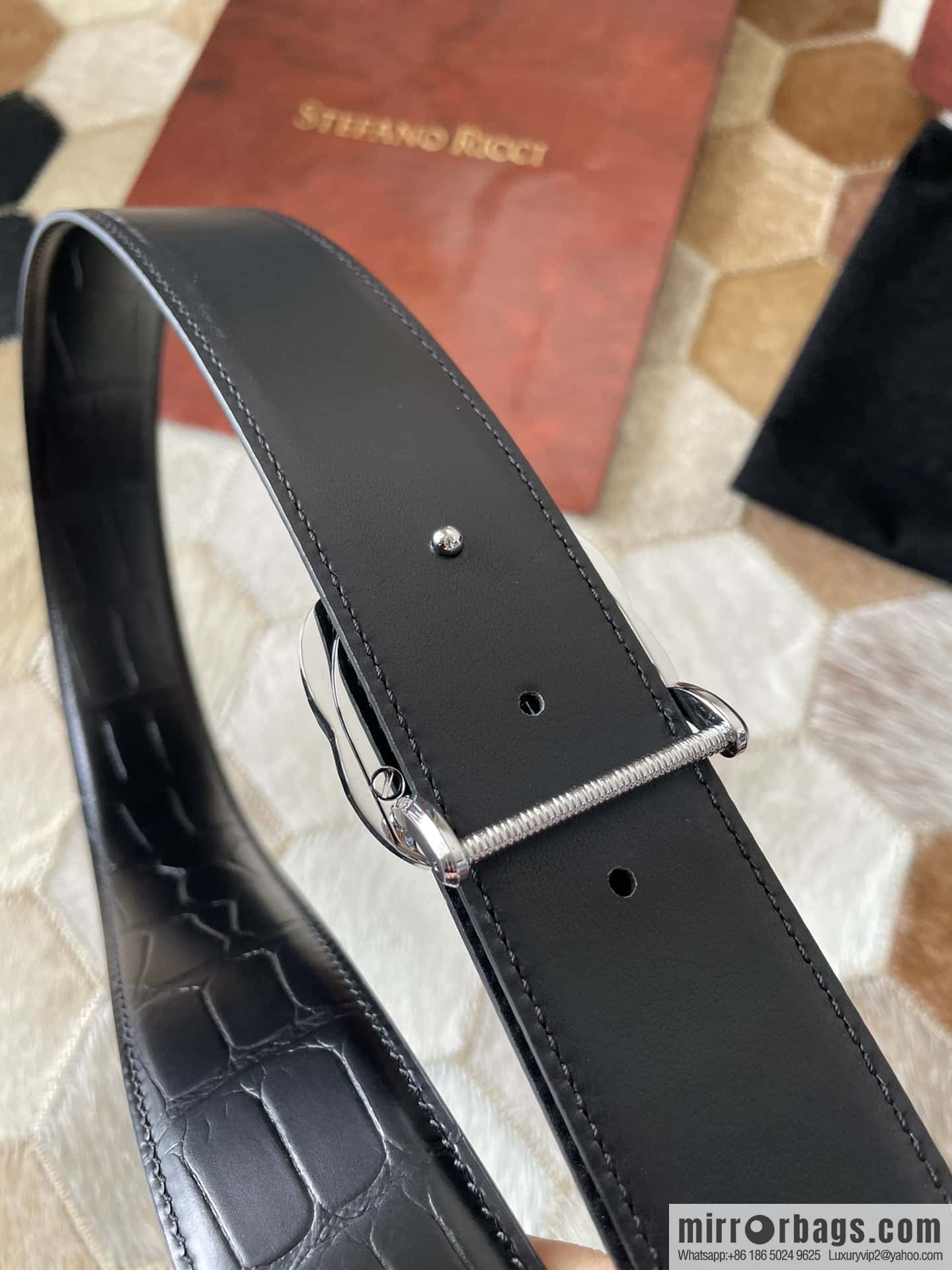 Stefano Ricci Stephen, Stainless Steel Eagle Metal Buckle 3.8cm Alligator Belt