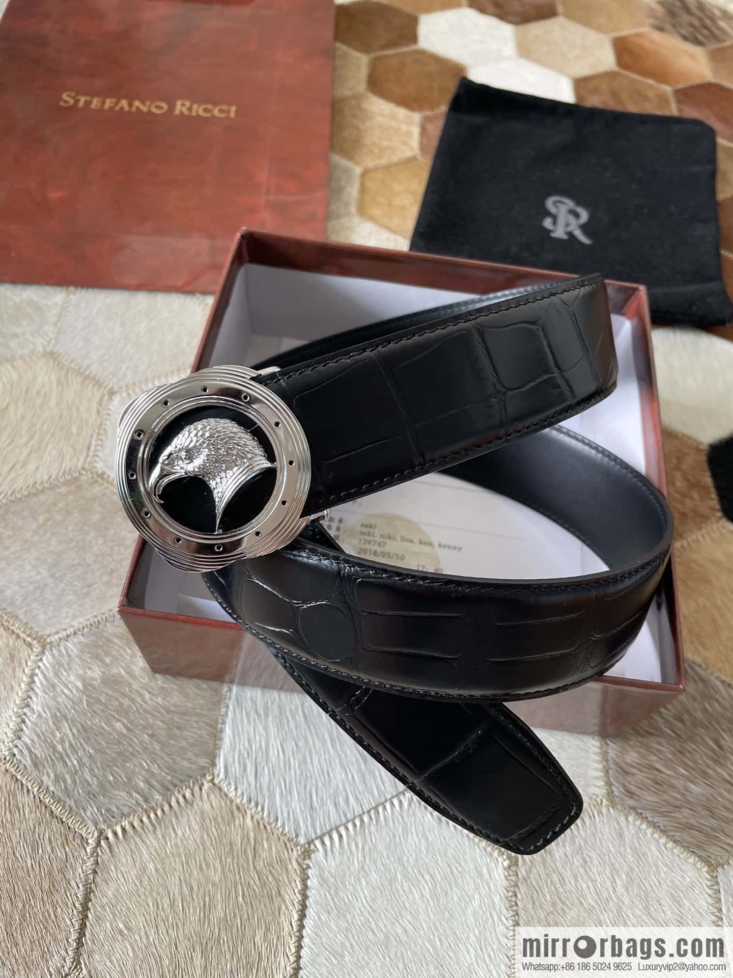 Stefano Ricci Stephen, Stainless Steel Eagle Metal Buckle 3.8cm Alligator Belt