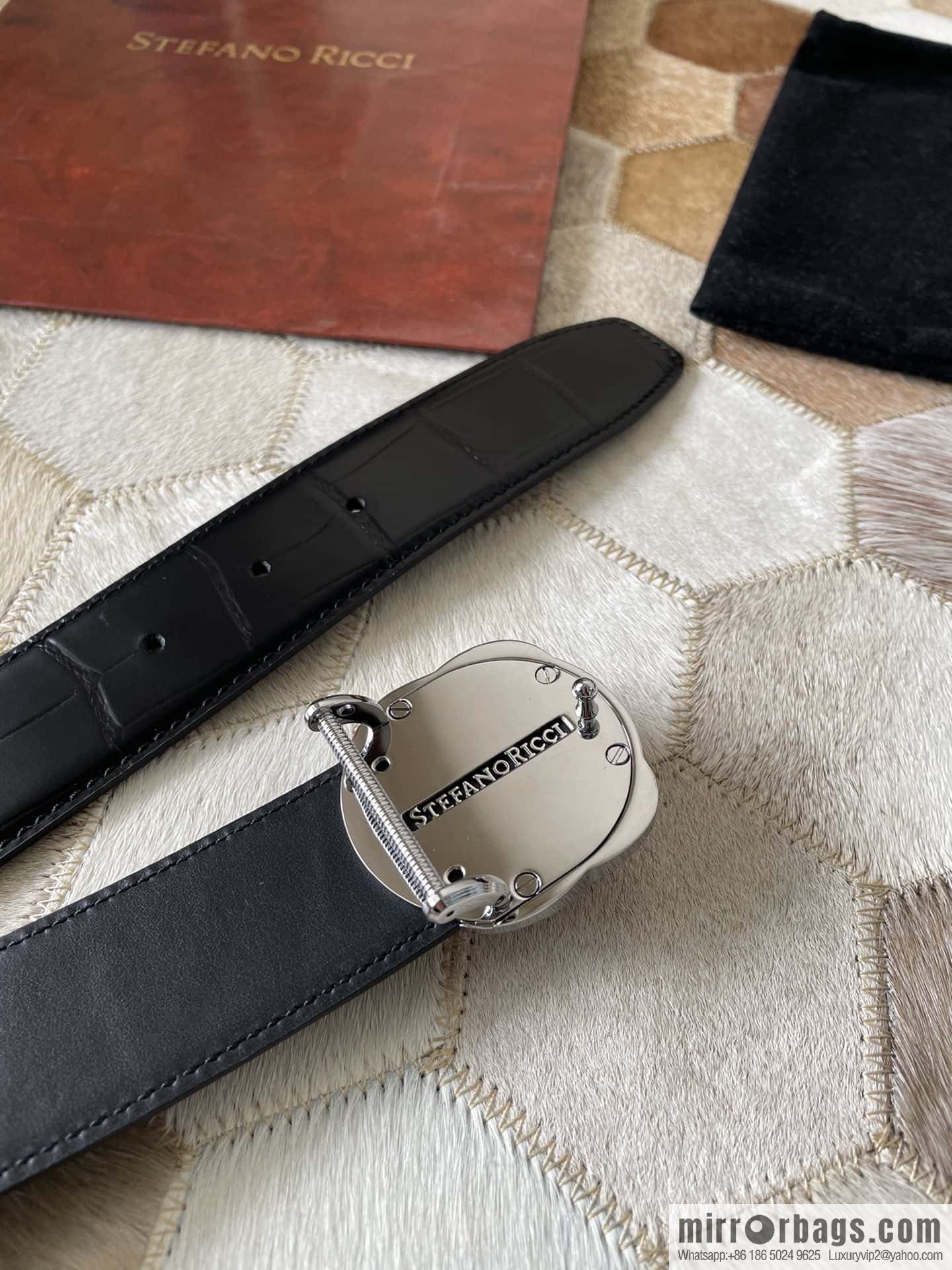 Stefano Ricci Stephen, Stainless Steel Eagle Metal Buckle 3.8cm Alligator Belt