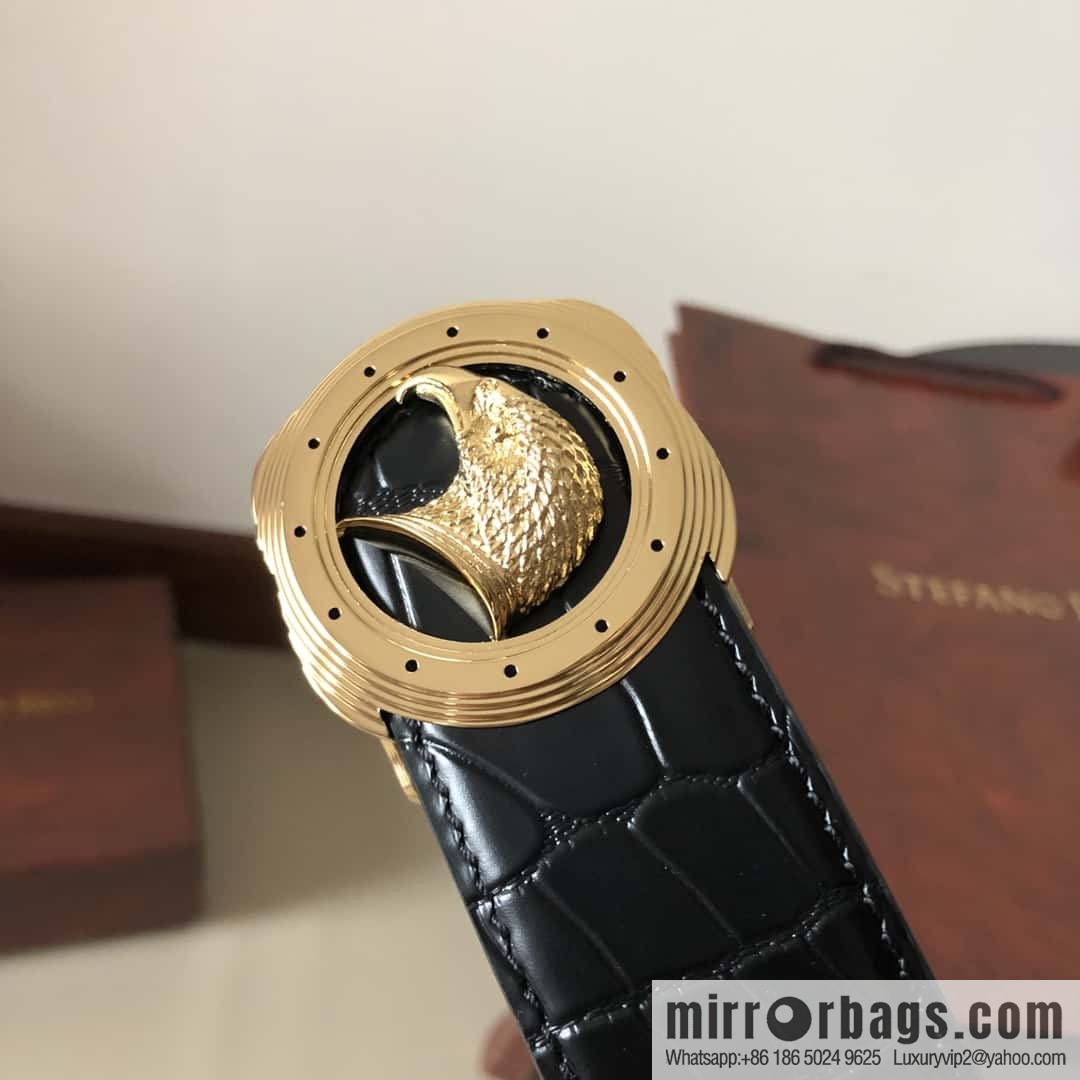 Stefano Ricci Stephen, Stainless Steel Eagle Metal Buckle 3.8cm Alligator Belt