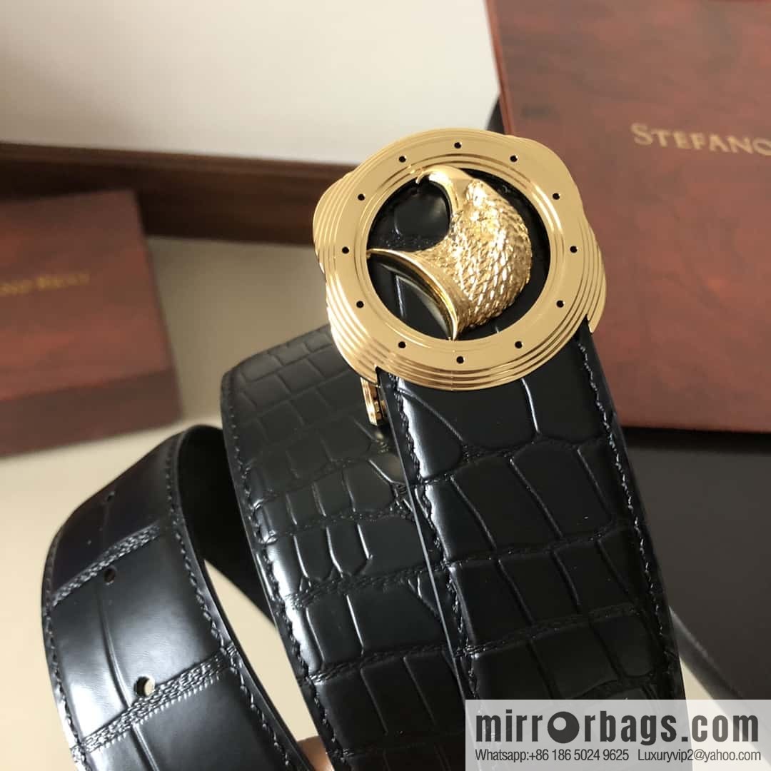 Stefano Ricci Stephen, Stainless Steel Eagle Metal Buckle 3.8cm Alligator Belt
