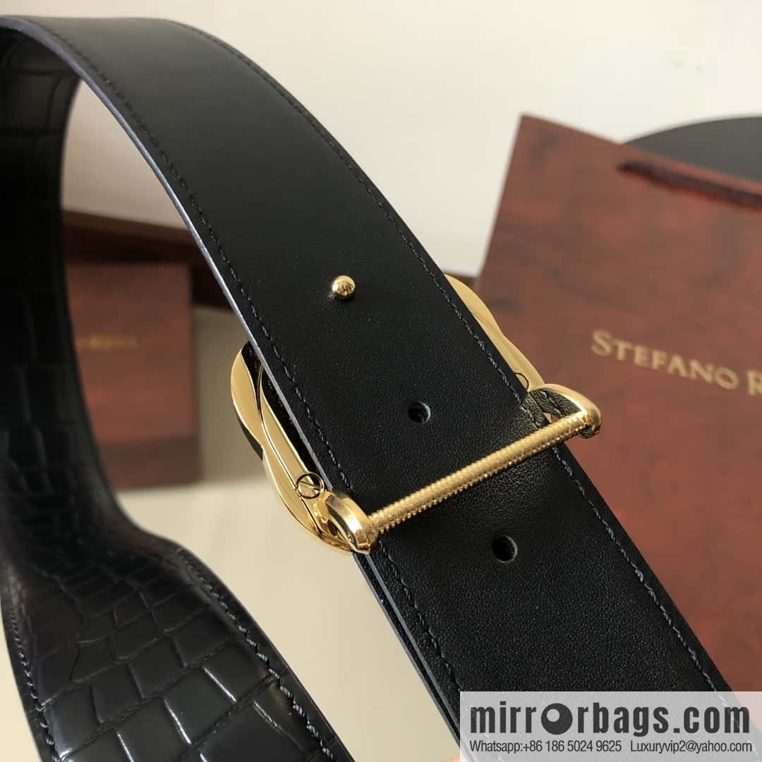 Stefano Ricci Stephen, Stainless Steel Eagle Metal Buckle 3.8cm Alligator Belt