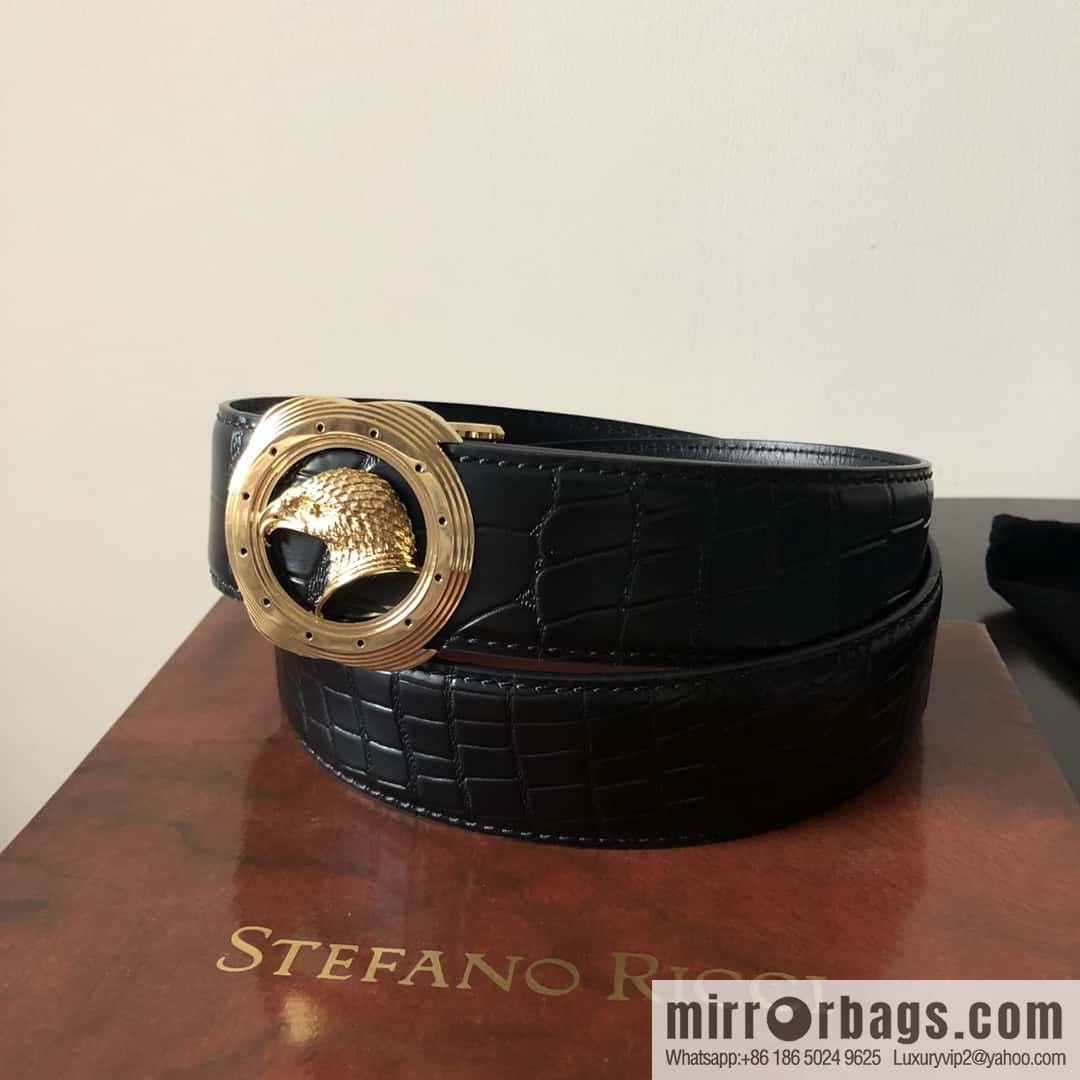 Stefano Ricci Stephen, Stainless Steel Eagle Metal Buckle 3.8cm Alligator Belt