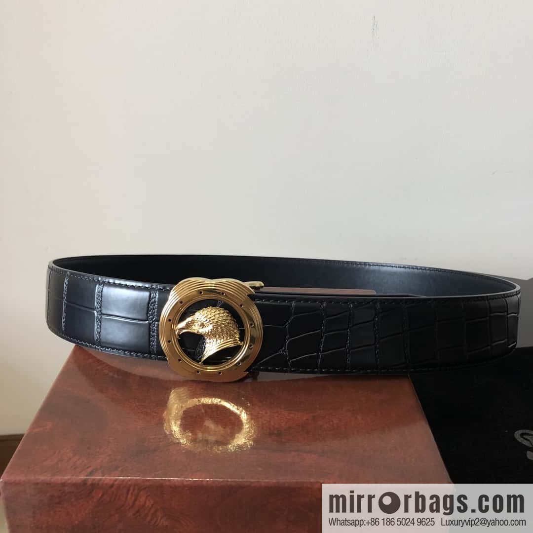 Stefano Ricci Stephen, Stainless Steel Eagle Metal Buckle 3.8cm Alligator Belt