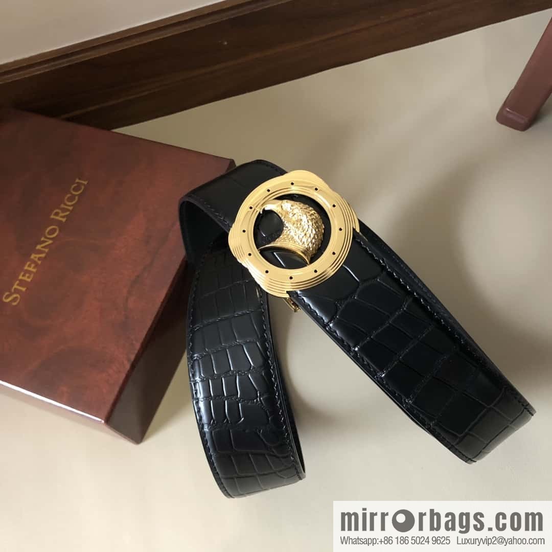 Stefano Ricci Stephen, Stainless Steel Eagle Metal Buckle 3.8cm Alligator Belt