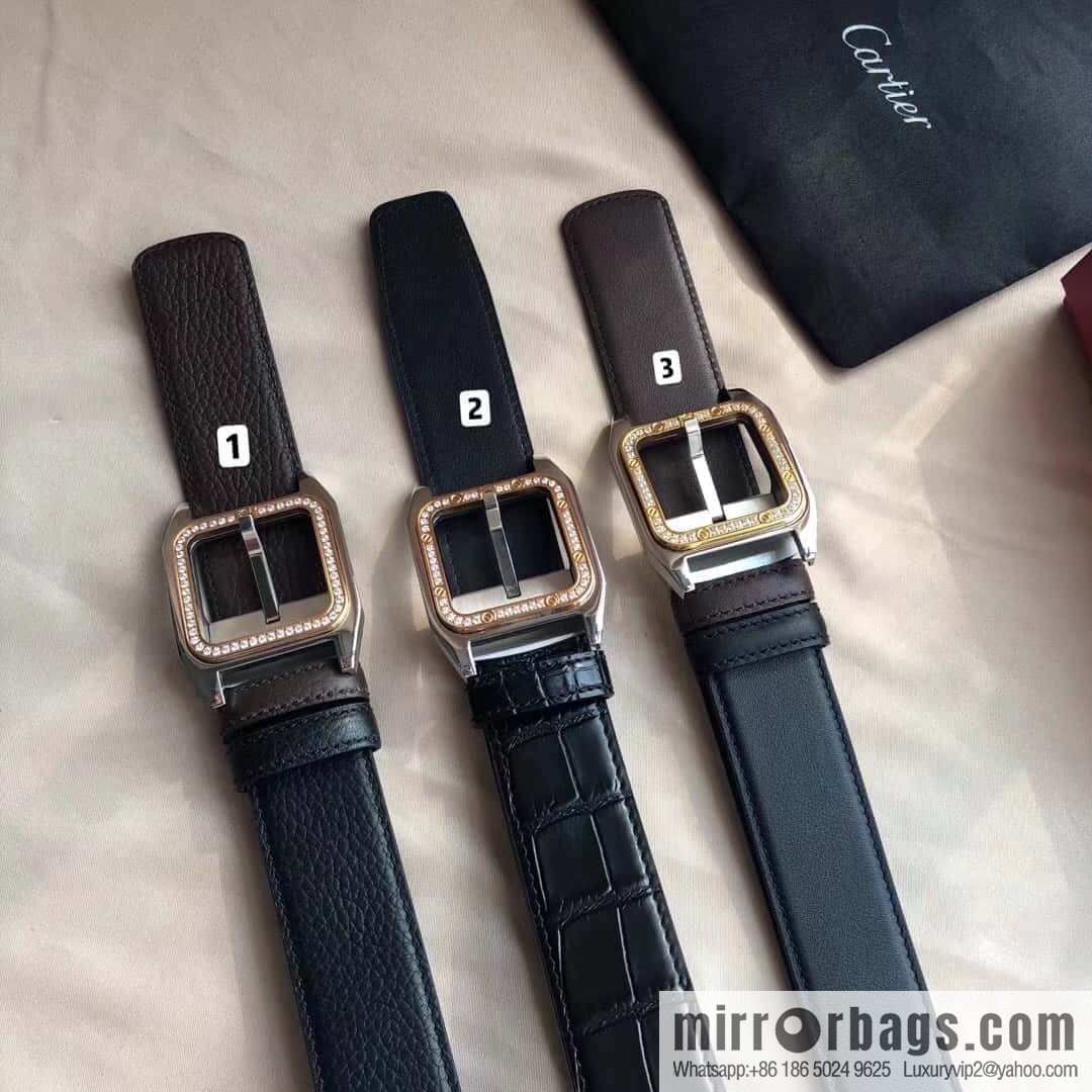 Cartier 3.5cm stainless steel with diamond pin buckle, cowhide belt