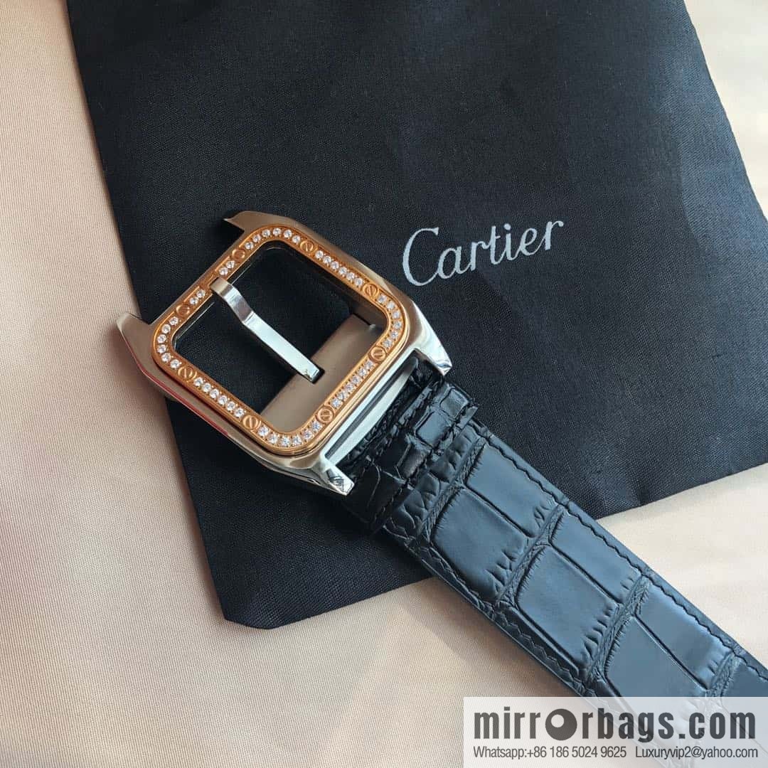 Cartier 3.5cm stainless steel with diamond pin buckle, cowhide belt