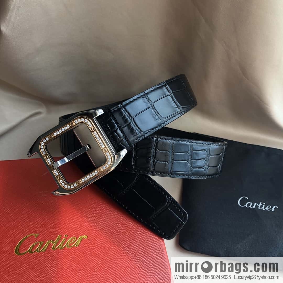 Cartier 3.5cm stainless steel with diamond pin buckle, cowhide belt
