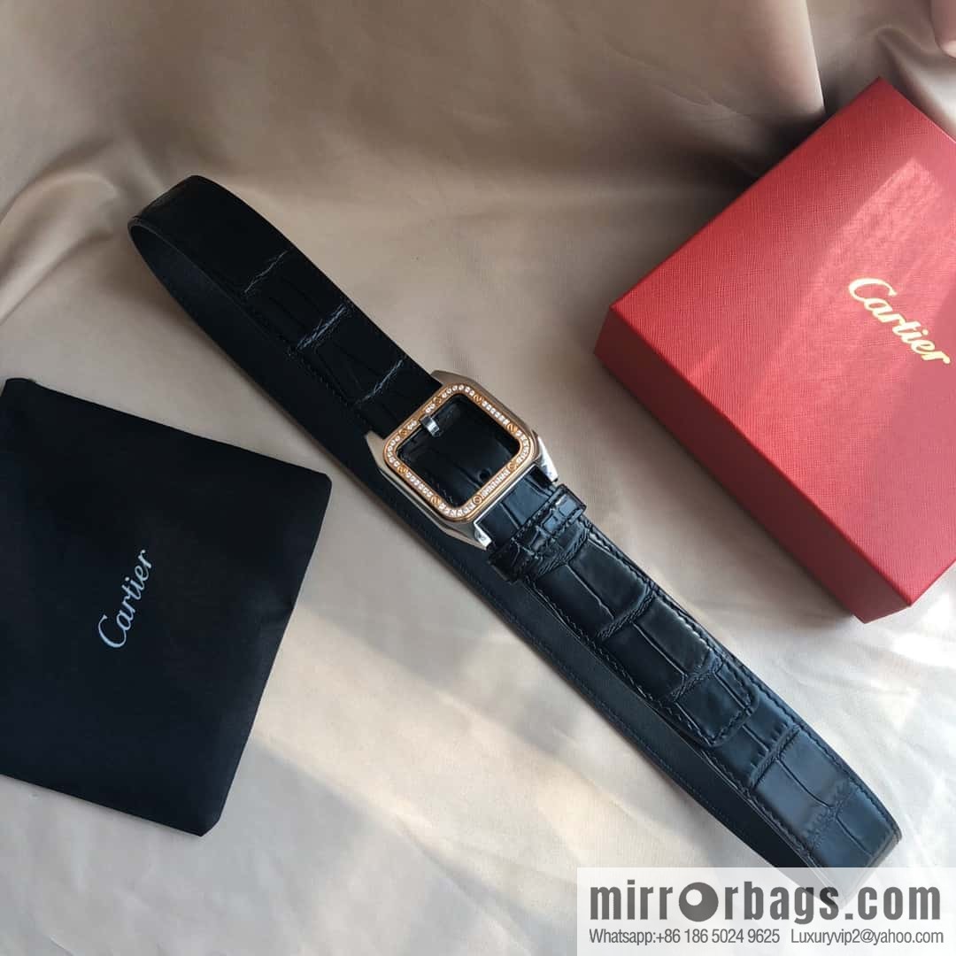 Cartier 3.5cm stainless steel with diamond pin buckle, cowhide belt