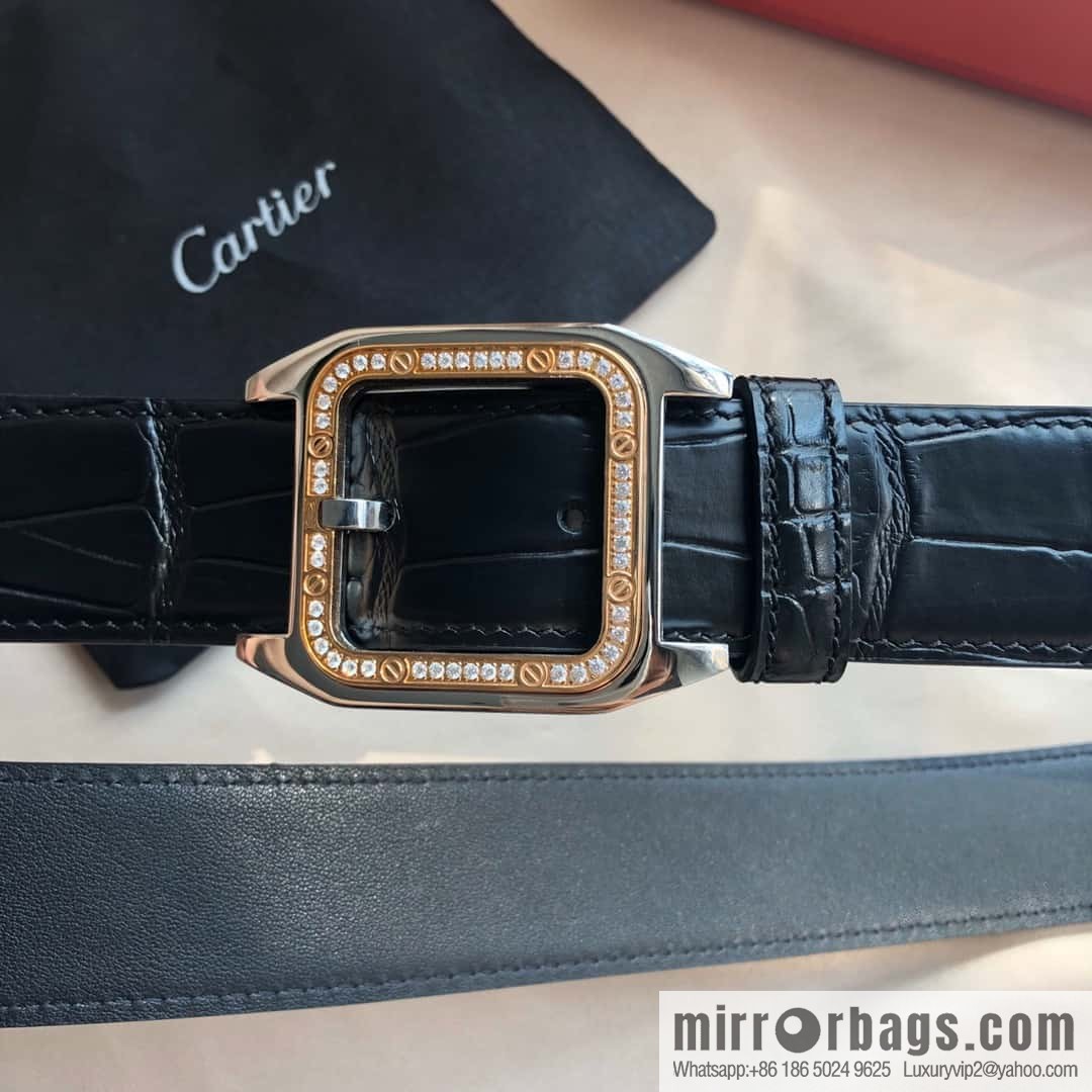 Cartier 3.5cm stainless steel with diamond pin buckle, cowhide belt