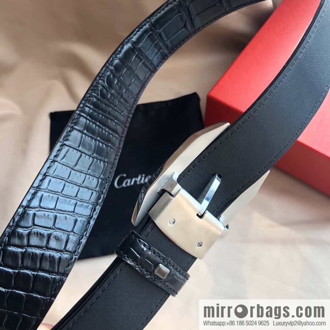 Cartier 3.5cm stainless steel with diamond pin buckle, cowhide belt