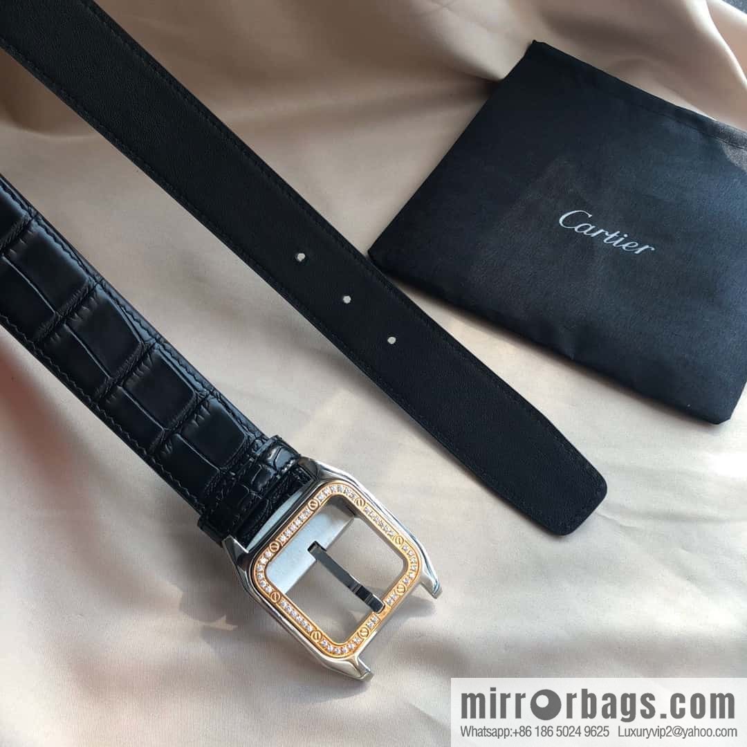 Cartier 3.5cm stainless steel with diamond pin buckle, cowhide belt