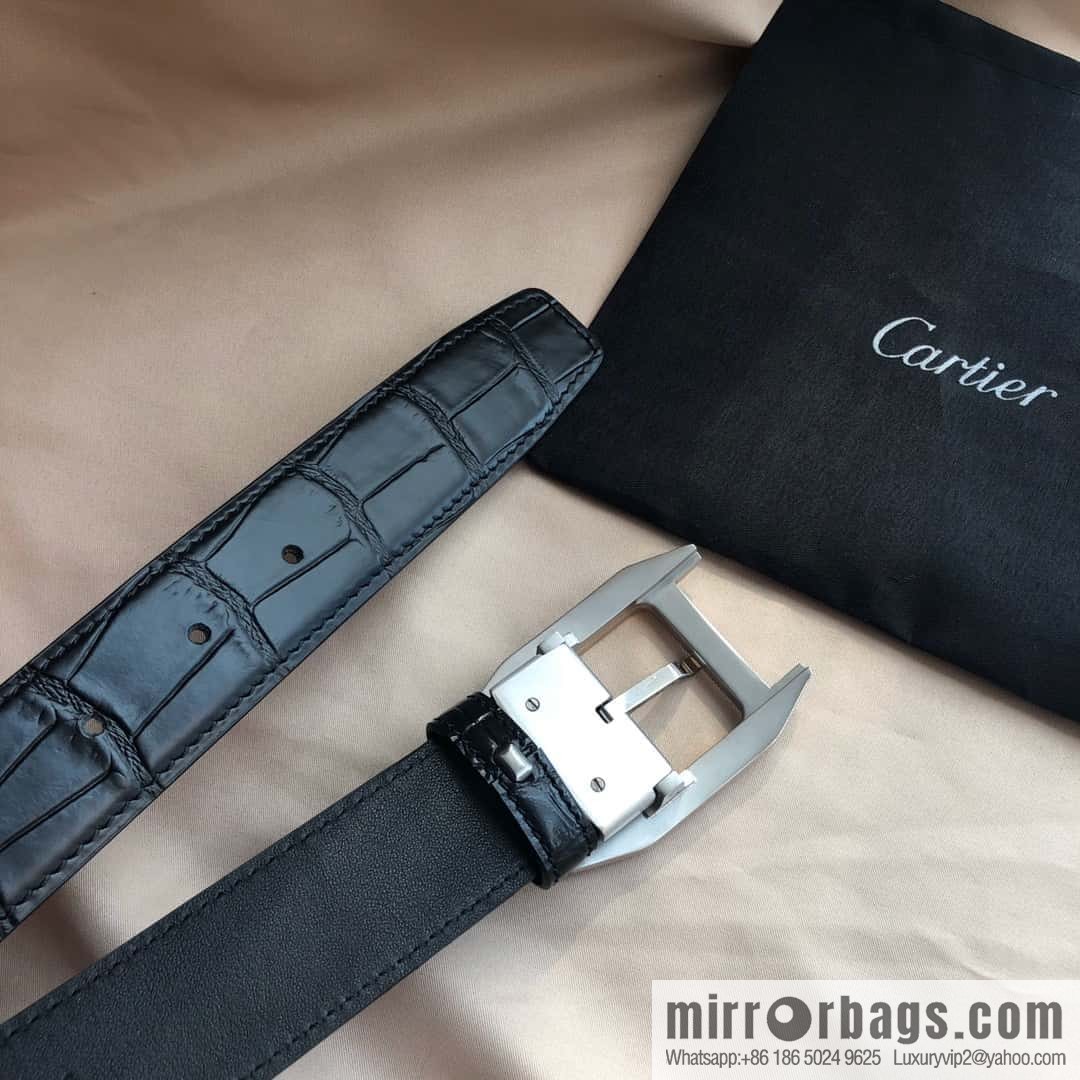 Cartier 3.5cm stainless steel with diamond pin buckle, cowhide belt