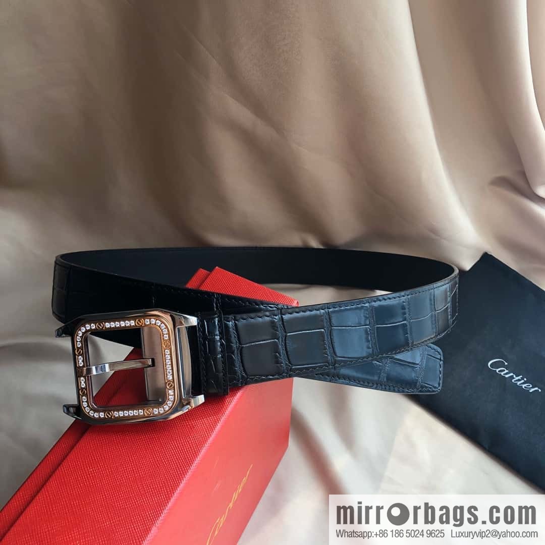 Cartier 3.5cm stainless steel with diamond pin buckle, cowhide belt