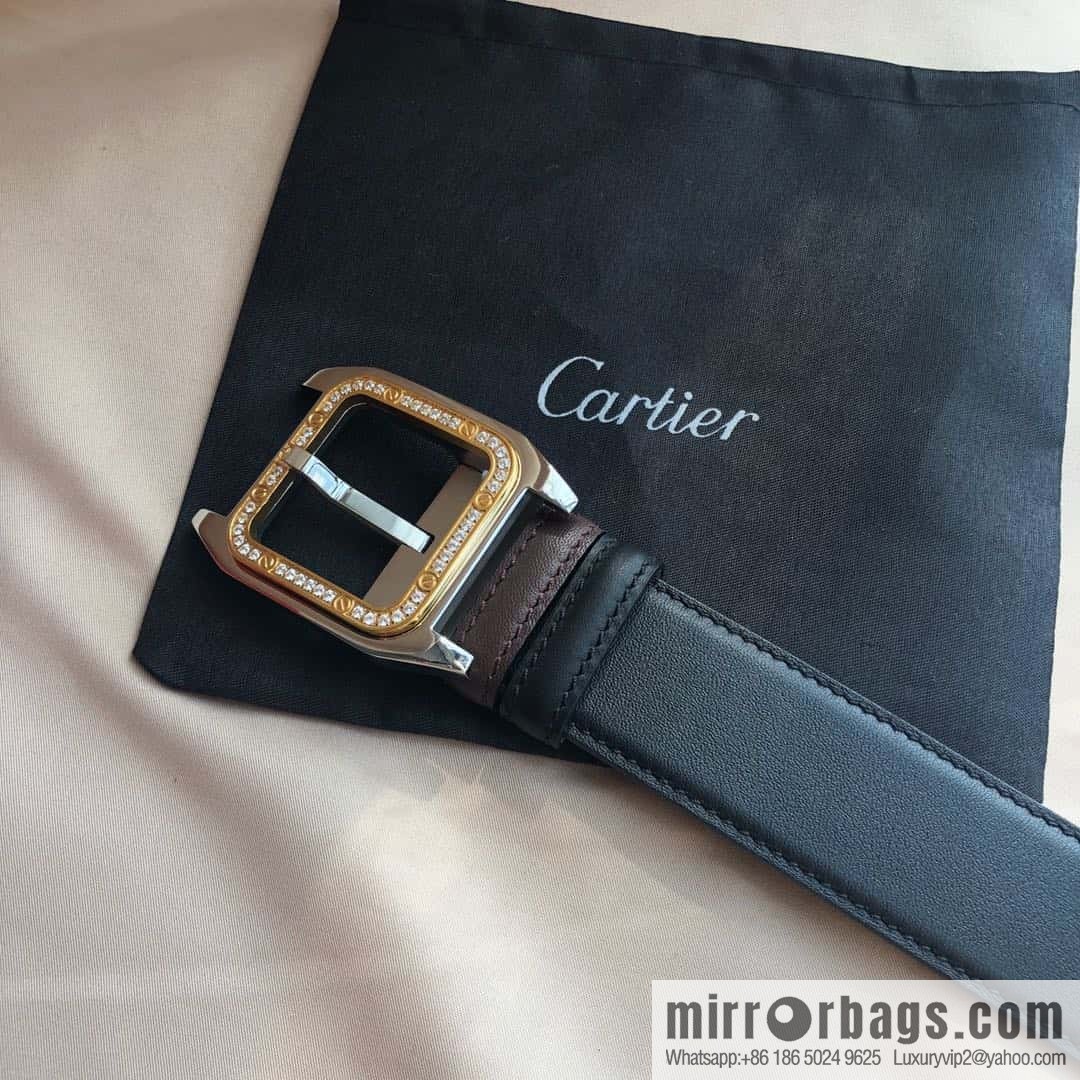 Cartier 3.5cm stainless steel with diamond pin buckle, cowhide belt