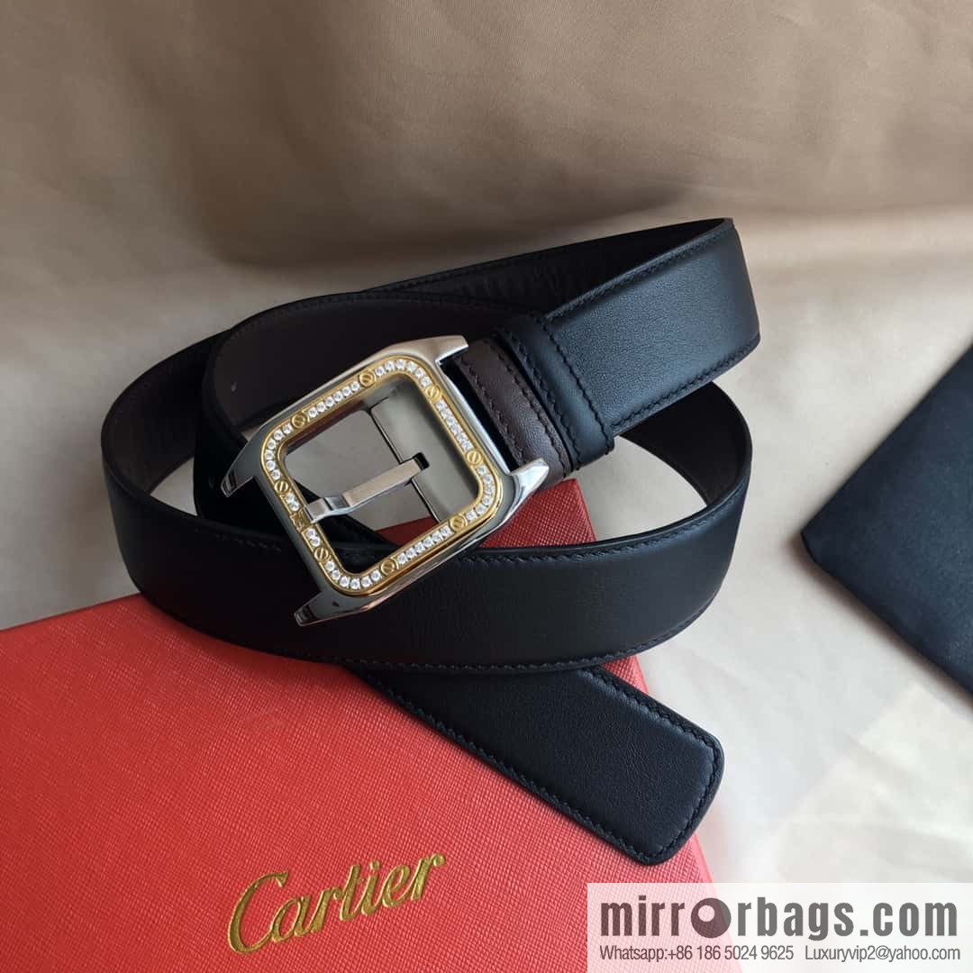 Cartier 3.5cm stainless steel with diamond pin buckle, cowhide belt
