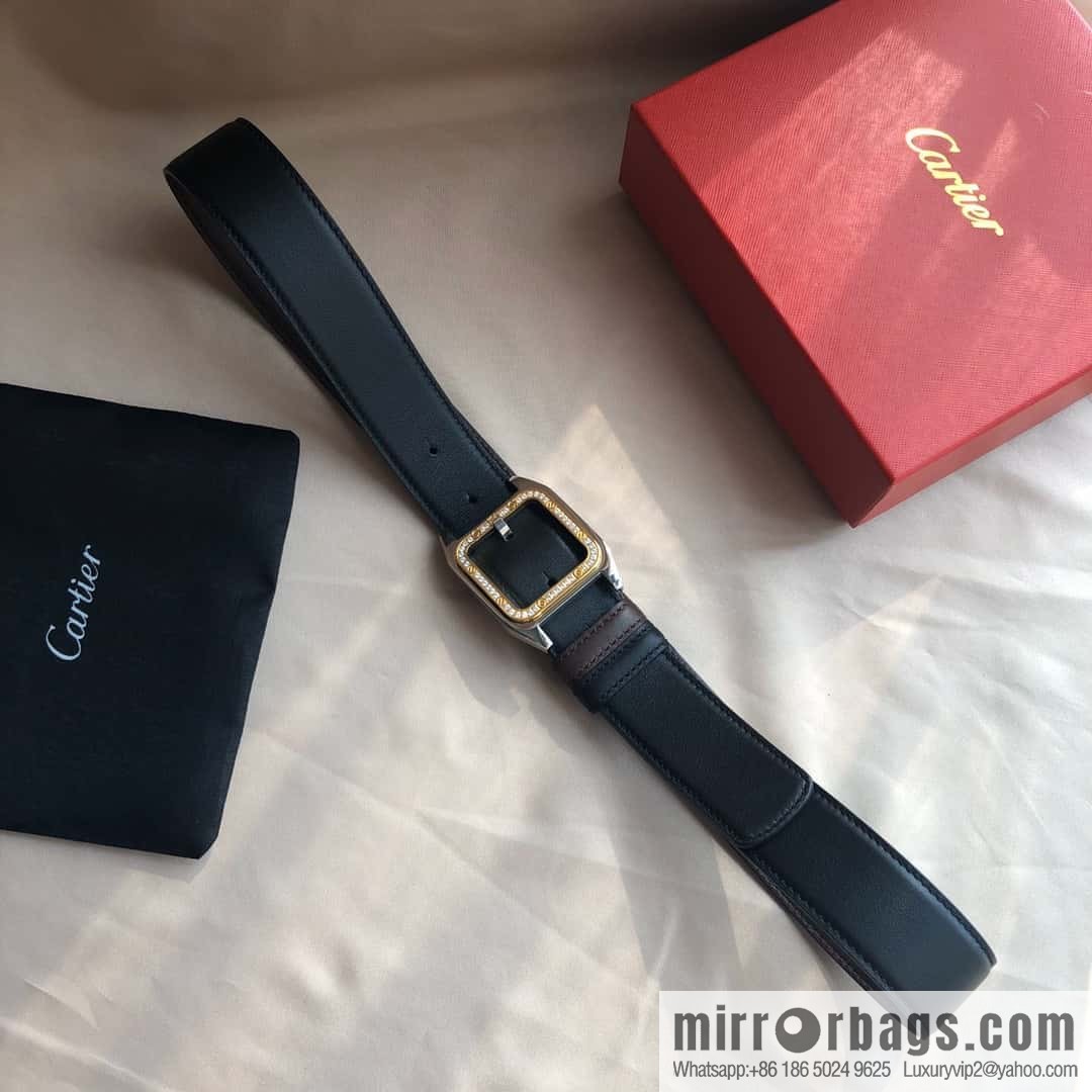 Cartier 3.5cm stainless steel with diamond pin buckle, cowhide belt