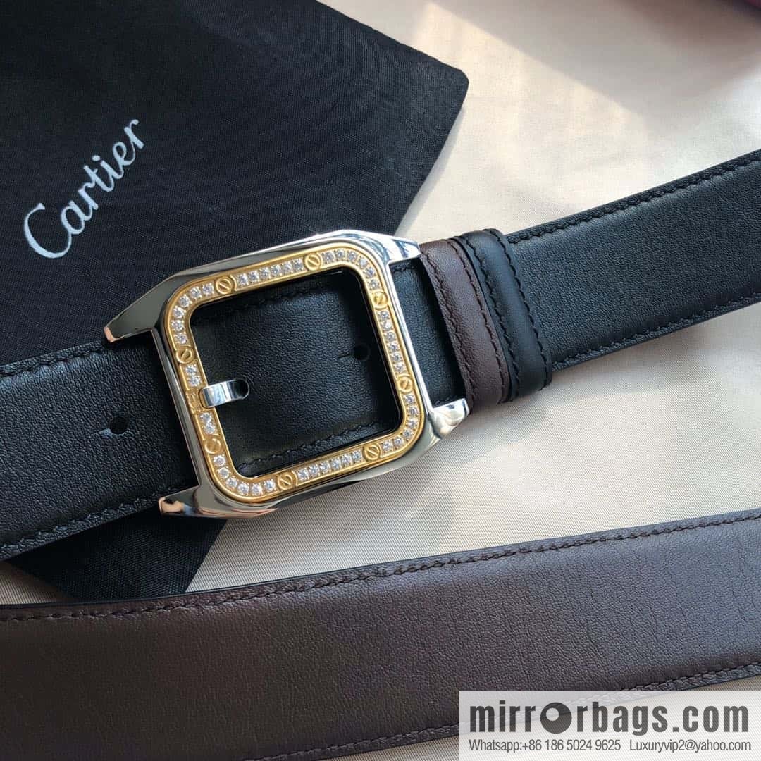 Cartier 3.5cm stainless steel with diamond pin buckle, cowhide belt