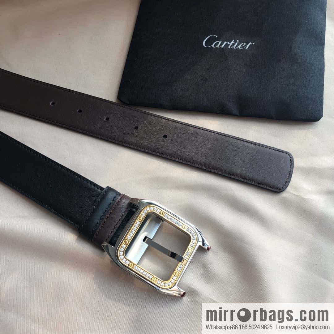 Cartier 3.5cm stainless steel with diamond pin buckle, cowhide belt