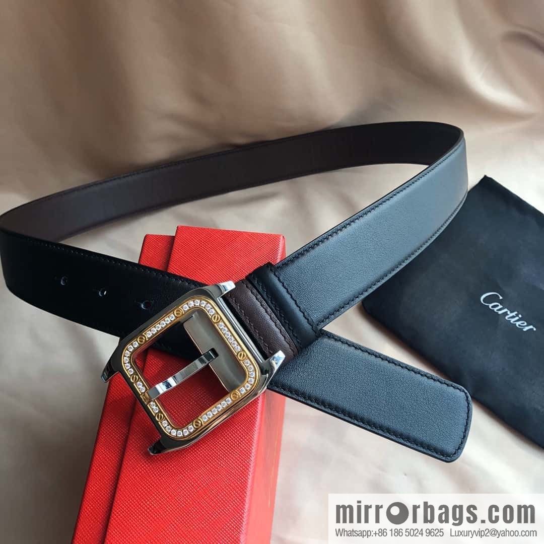 Cartier 3.5cm stainless steel with diamond pin buckle, cowhide belt