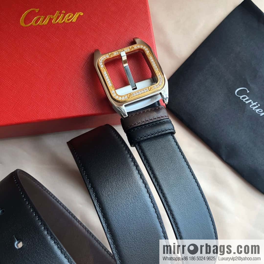 Cartier 3.5cm stainless steel with diamond pin buckle, cowhide belt