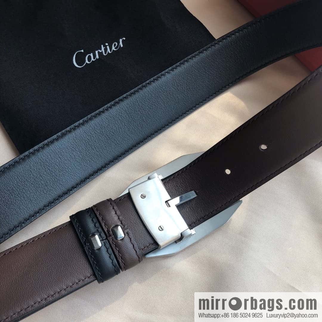 Cartier 3.5cm stainless steel with diamond pin buckle, cowhide belt