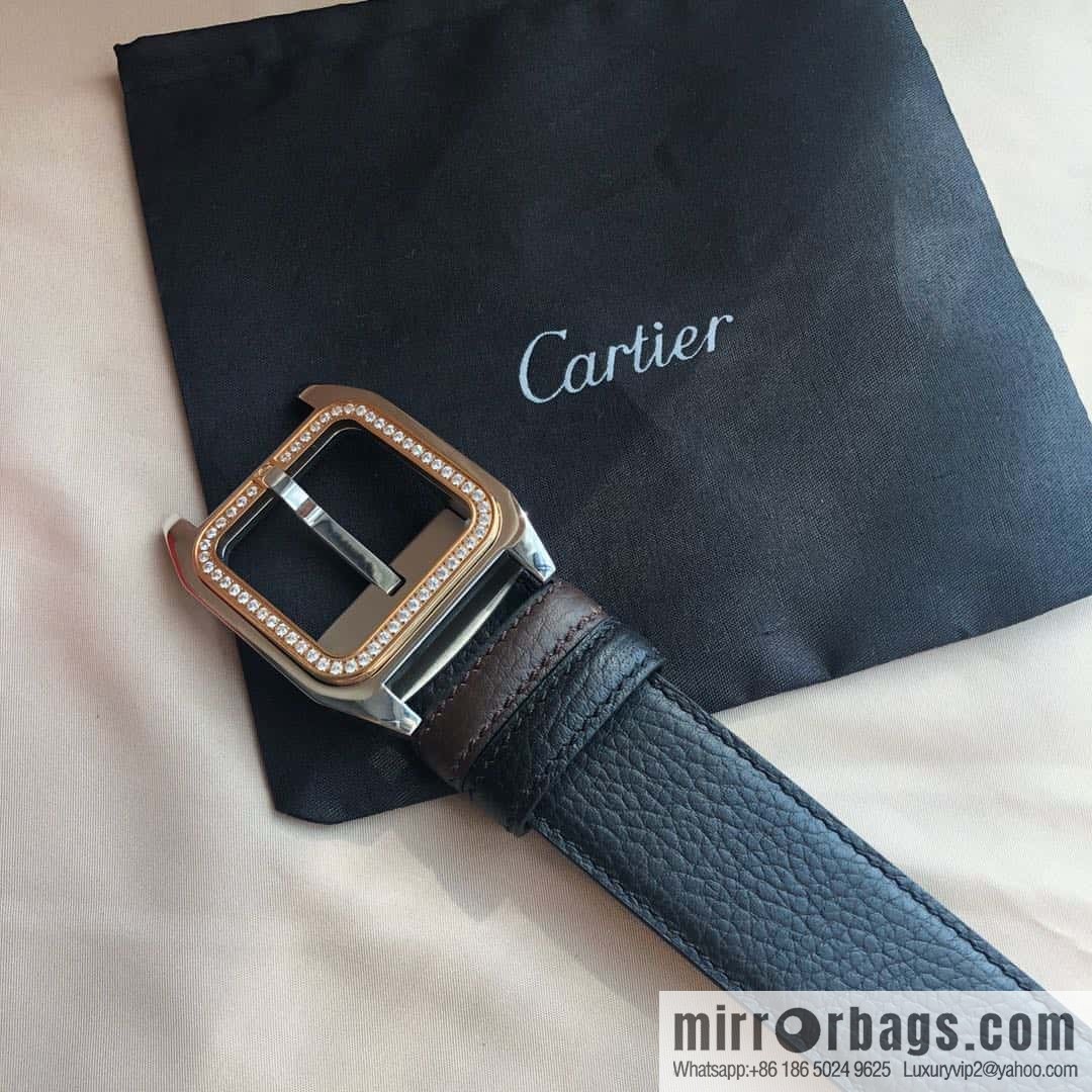 Cartier 3.5cm stainless steel with diamond pin buckle, cowhide belt
