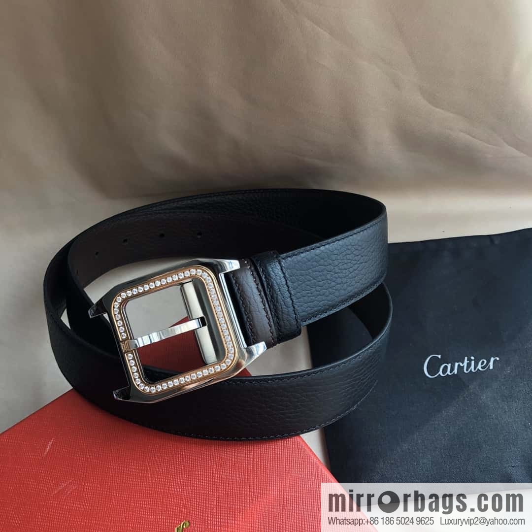 Cartier 3.5cm stainless steel with diamond pin buckle, cowhide belt