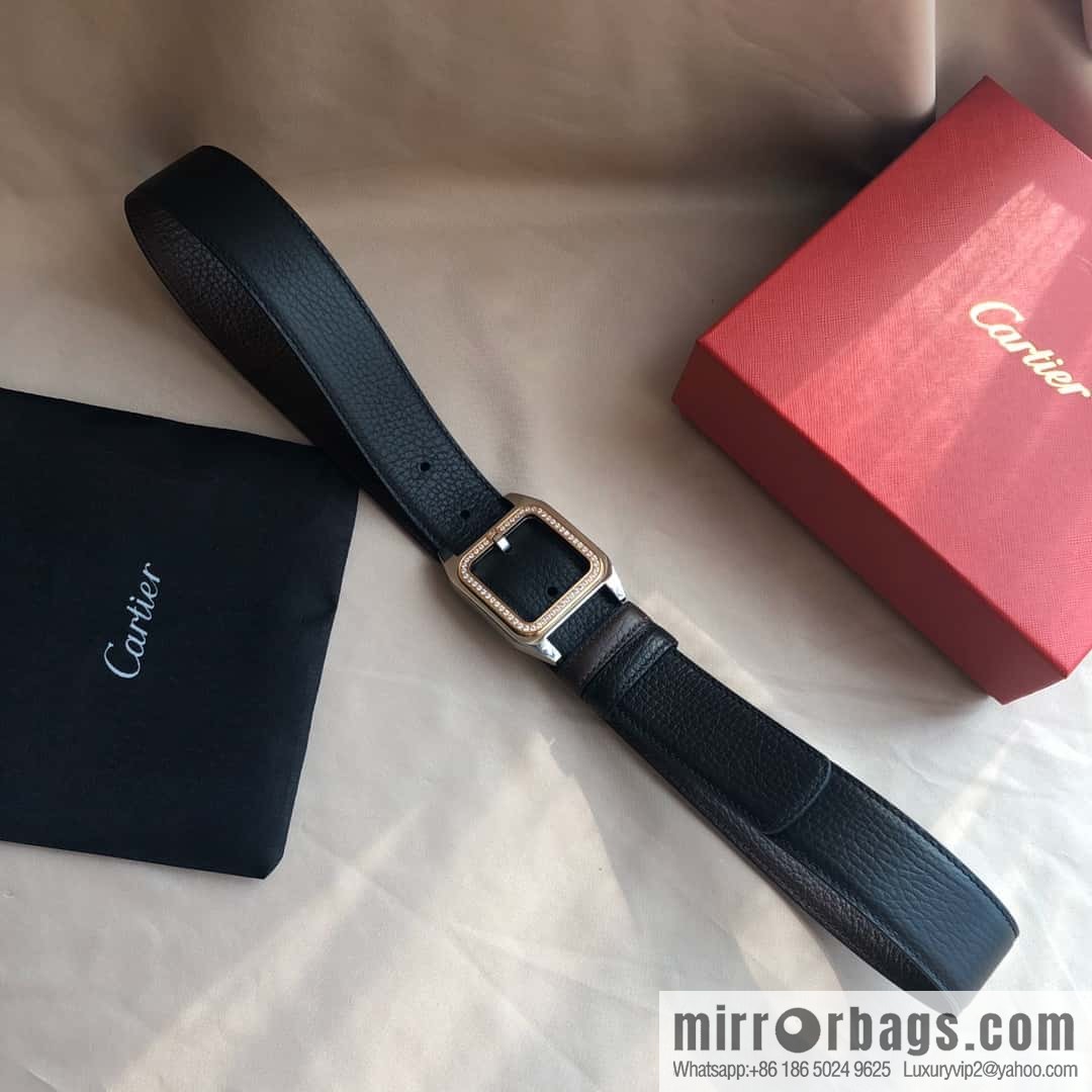 Cartier 3.5cm stainless steel with diamond pin buckle, cowhide belt