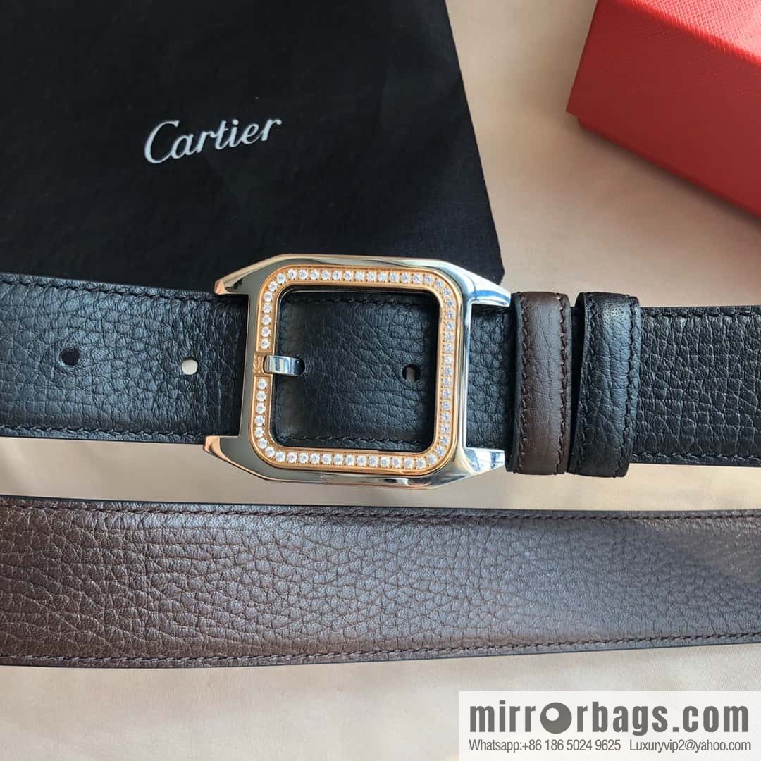 Cartier 3.5cm stainless steel with diamond pin buckle, cowhide belt