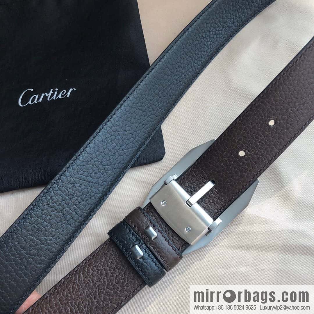Cartier 3.5cm stainless steel with diamond pin buckle, cowhide belt