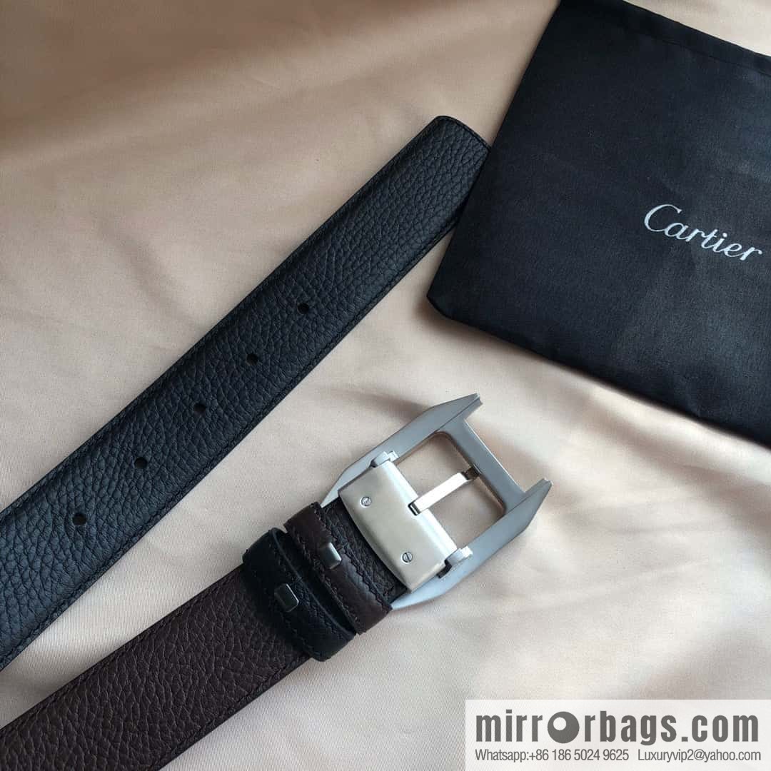 Cartier 3.5cm stainless steel with diamond pin buckle, cowhide belt