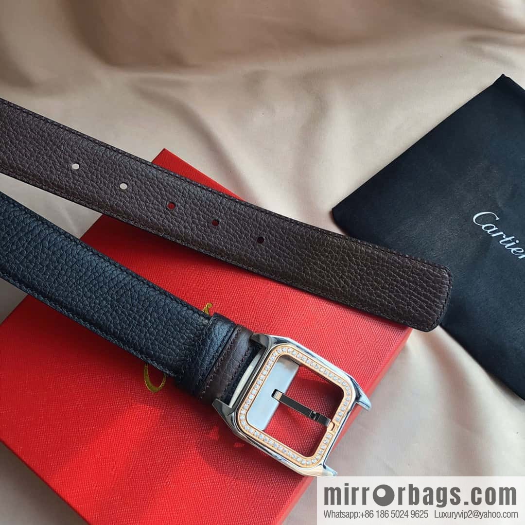 Cartier 3.5cm stainless steel with diamond pin buckle, cowhide belt