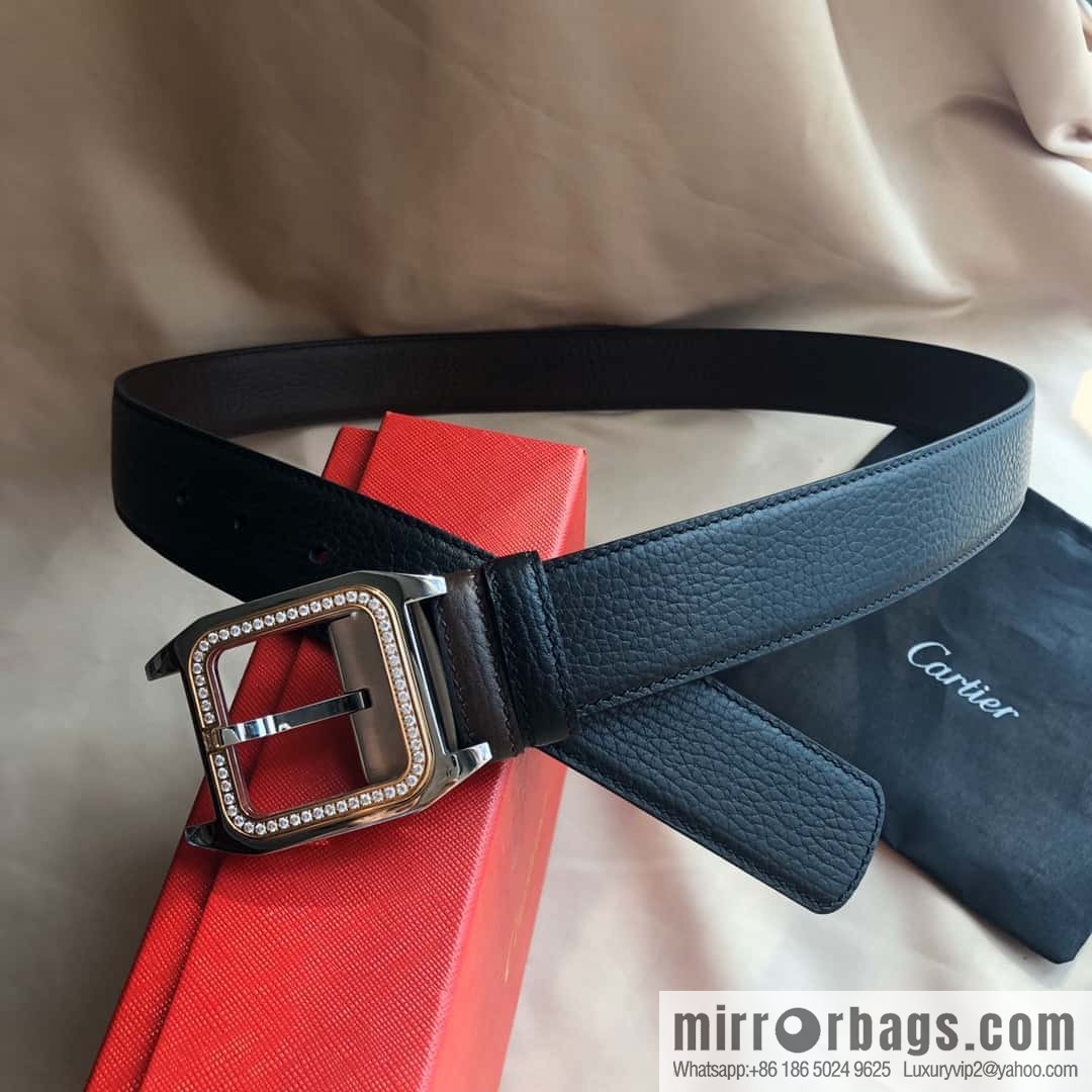 Cartier 3.5cm stainless steel with diamond pin buckle, cowhide belt