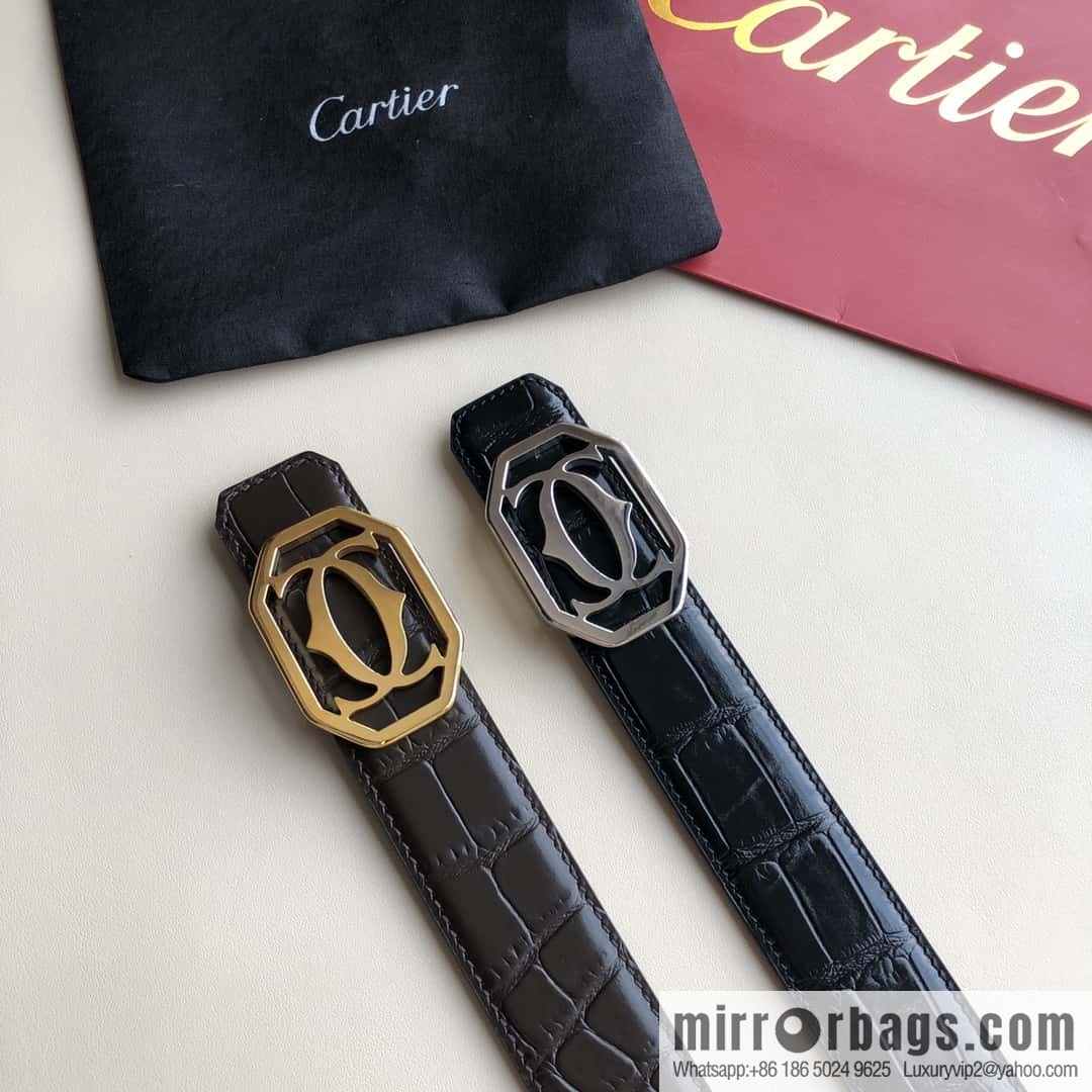 Cartier 3.5cm stainless steel double C square buckle, crocodile belt
