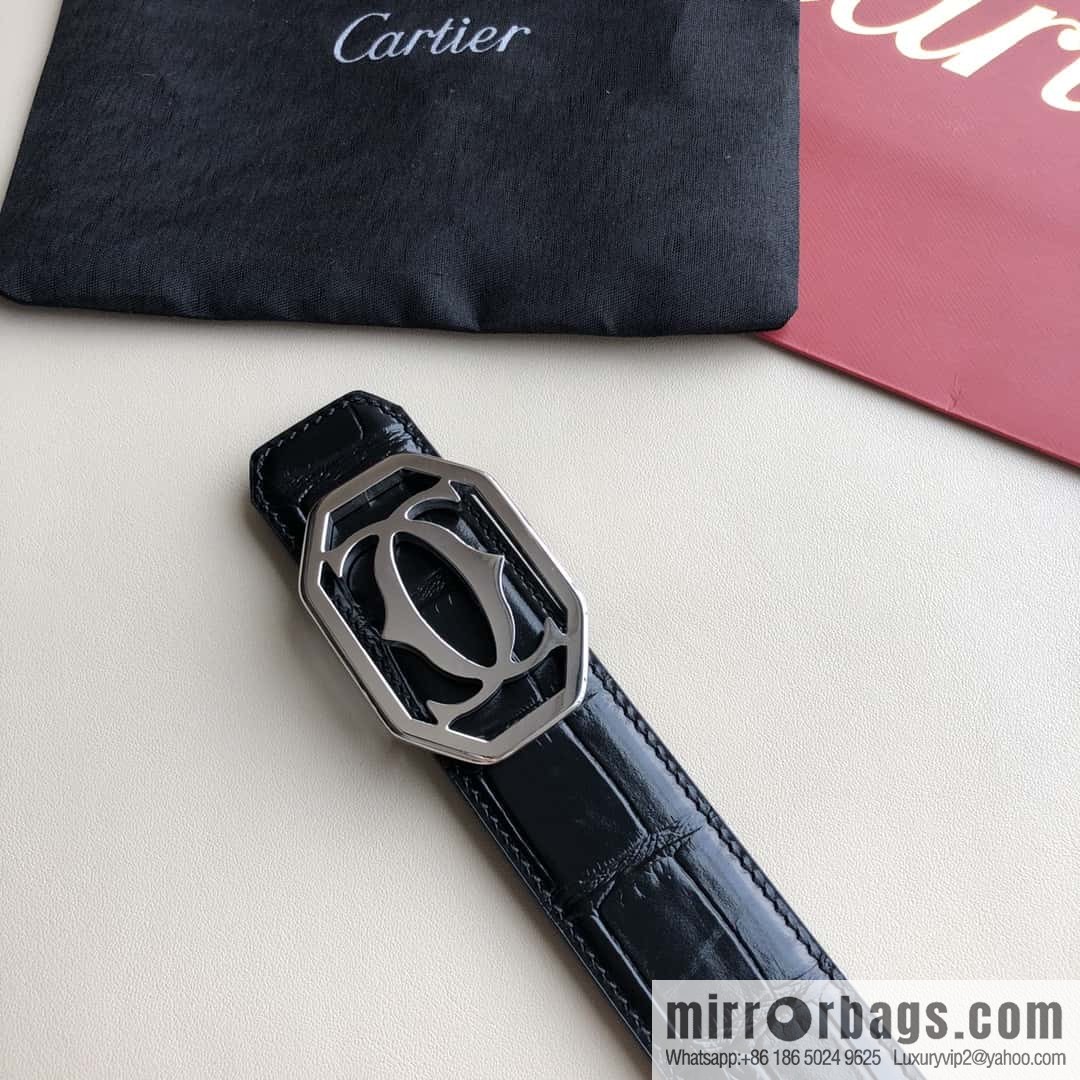 Cartier 3.5cm stainless steel double C square buckle, crocodile belt